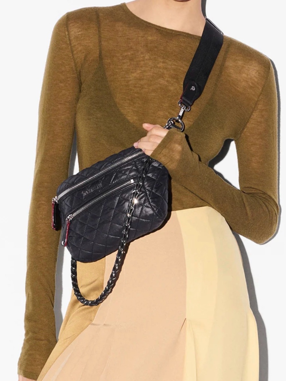 MZ Wallace Small Crosby Crossbody Sling Black And Silver